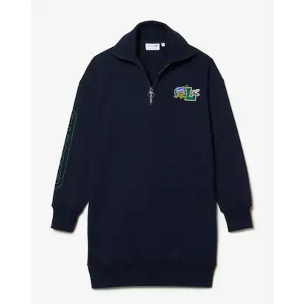 Lacoste Navy Long Sleeve Half-Zip Mini Dress with Green Logo